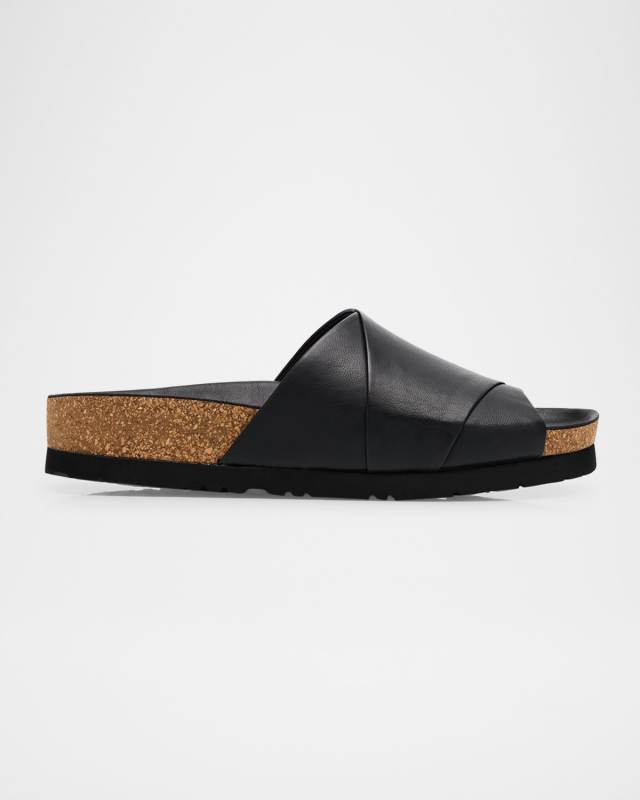 Code Leather Slide Sandals